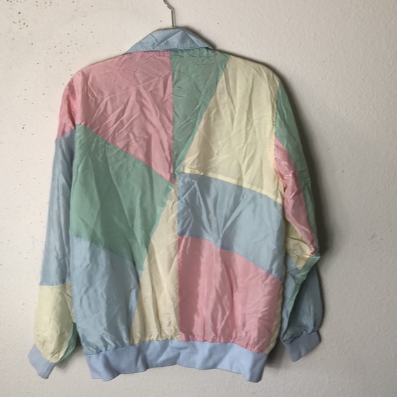 VINTAGE Blair SILk pastel patchwork jacket Small trendy 90s - Picture 7 of 10